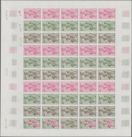 France: 1973, 0.50fr. Post Museum, Three Imperforate Colour Proof Sheets Of 50 S - Verzamelingen