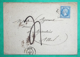 N°22 GC 4042 TULLE CORREZE TAXE 4 AFFRANCHISSEMENT INSUFFISANT POUR MOULINS ALLIER 1867 LETTRE COVER FRANCE - 1849-1876: Klassieke Periode