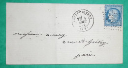 N°60A GC 4703 LOUVECIENNES SEINE ET OISE BUREAU SUPPLEMENTAIRE POUR PARIS 1872 LETTRE COVER FRANCE - 1849-1876: Klassieke Periode