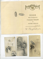 Braine-L'Alleud : DINER Communion Solennelle : Monique Kégelart 1938 +  3 Images Communion   ( 16.5 X 10.5 Cm ) - Menükarten