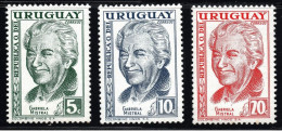 Uruguay #640-42 Gabriela Mistral Chile Poet Literature Nobel Prize MNH - Uruguay