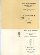 Braine-L'Alleud : 2 Menu Banquet  : Société Royale D'harmonie  ( 16 X 10.5 Cm ) - Menu