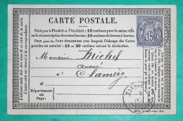 N°66 SAGE TYPE I CARTE PRECURSEUR CAD TYPE 18 TANNAY NIEVRE POUR CLAMECY 1877 LETTRE COVER FRANCE - 1877-1920: Periodo Semi Moderno