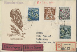 DDR: 1956, Engels-Block, Partie Von Sieben Belegen, Dabei Dreimal Der Block Mit - Collections