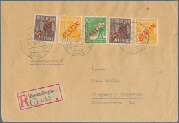 Berlin: 1949, Partie Von 14 Briefen Mit Frankaturen Rotaufdruck, Dabei Mischfran - Storia Postale