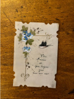 Carte Fantaisie Ancienne Celluloïde * Votre Souvenir Est Pour Toujours Gravé ... ! * Fleurs Flowers Oiseau Bird * Peinte - Other & Unclassified