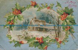 R110292 Greeting Postcard. A Merry Christmas. House In Snow - Welt