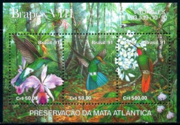 BRASIL 1991 - AVES - PAJAROS - FLORA - PROTECCION DE LA NATURALEZA- YVERT HB-85** - Unused Stamps
