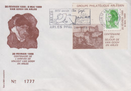 Enveloppe   FRANCE   Centenaire   Arrivée  De  Vincent  VAN  GOGH   En   ARLES   1988 - Gedenkstempels