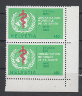 Schweizer Ämter, OMS - WHO, Michel-Nr. 40 Postfrisch ** Mnh Paar, Eckrand - Officials