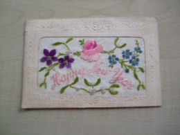 Carte  Postale Ancienne 1927 BRODERIE SUR SOIE Happy New Year - Embroidered