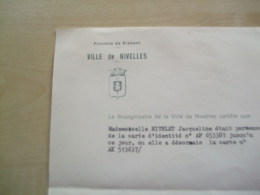 Attestation Ancienne 1978 VILLE DE NIVELLES - 1950 - ...