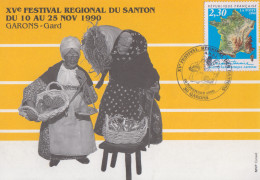 Carte   FRANCE    XVéme  Festival   Régional   Du   Santon     GARONS   1990 - Cachets Commémoratifs