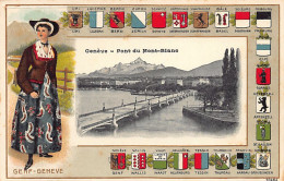 Suisse - Genève - Pont Du Mont-Blanc - Ecussons Cantons Suisses - Genevoise En Costume - Ed. H.Guggenheim 10424 - Genève