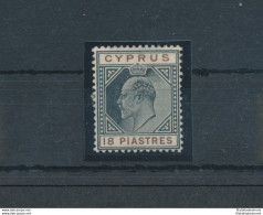 1904-10 Cipro, Stanley Gibbons N. 70 - 18 Piastre Black And Brown - MH* - Altri & Non Classificati