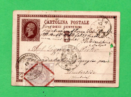 CARTOLINA POSTALE- VITTORIO EMANUELE II .1874  C. 10. IVREA Per UMBERTIDE ( UMBRIA ). 1876 CON MARCA DA BOLLO - Ganzsachen