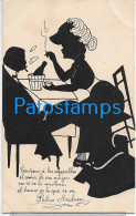 229268 ART ARTE SHADOW AND PROFILE COUPLE AND BOTTLE WINE POSTAL POSTCARD - Unclassified