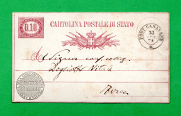 CARTOLINA POSTALE- VITTORIO EMANUELE II .1877  C. 3A  PONT CANAVESE Per IVREA. 1878 - Ganzsachen