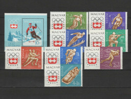 Hungary 1963/1964 Olympic Games Innsbruck Set Of 8 + S/s MNH - Invierno 1964: Innsbruck