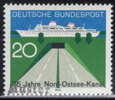GERMANY(1970) North Sea-Baltic Sea Canal. MUSTER (specimen) Overprint. Scott No 1021. - Other & Unclassified