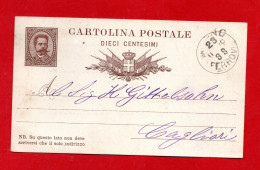 CARTOLINA POSTALE- RE UMBERTO I .1879  C.5  MILANO Per CAGLIARI. 22/11/1879 - Entiers Postaux