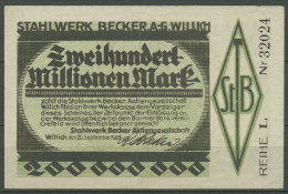 Willich Stahlwerk Becker 200 Mio Mark 1923, Keller 5636 Bb, Gebraucht (K1206) - Autres & Non Classés