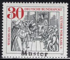 GERMANY(1971) Luther Facing Charles V. MUSTER (specimen) Overprint. 450th Anniversary Of Diet Of Worms. Scott No 1063. - Sonstige & Ohne Zuordnung