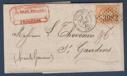 Napoléon N° 31  Sur Lettre De Toulouse - 1863-1870 Napoléon III Con Laureles