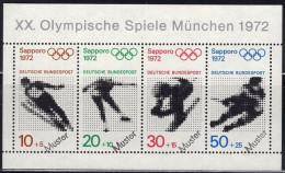 GERMANY(1971) Sapporo Olympics. Souvenir Sheet Of 4 MUSTER (specimen) Overprint. Scott No B475a. - Other & Unclassified