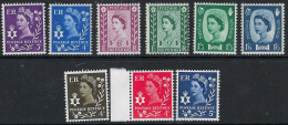 Northern Ireland 1958-67 9 Values, (3 With No Wmk, 6 Wmk Multiple Crowns)   UMM - Northern Ireland