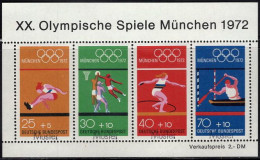 GERMANY(1972) Long Jump. Basketball. Discus. Canoeing. Minisheet Of 4 With MUSTER (specimen) Overprint. Scott No B490e. - Sonstige & Ohne Zuordnung