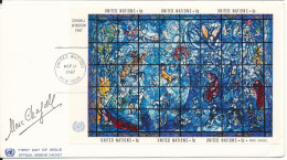 USA UN FDC CHAGALL WINDOW Minisheet With Oficial Geneva Cachet 17-11-1967 - Cartas & Documentos