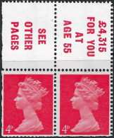 GB Pane From October 1970 2/- Booklet.  2 X 4d Machin + 2 X Labels (Sun Life) Centre Phos Band No Wmk UMM - Neufs