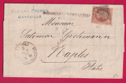 N°31 OBLIT GRILLE DE NAPLES + GRIFFE PIROSCAFI MERCANTILI ESTERO SUR LETTRE DE 1870 SIGNE MENOZZI DEPART MARSEILLE - 1849-1876: Klassik