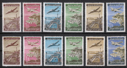 Yugoslavia 1947 Airplanes Flugpostmarken Belgrade Serbia Dubrovnik Croatia Transportation, 12 Value Set MNH - Unused Stamps