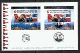 VERY RARE 2018 Joint Dominican Republic And Peru, MIXED FDC WITH BOTH SOUVENIR SHEETS: Famous Politicians - Gemeinschaftsausgaben