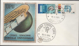 ITALIA - ITALIE - ITALY - 1974 - Centenario Dell'unione Postale Universale - FDC Filagrano Gold Seta - FDC