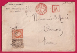 N°38 56 PARIS ETOILE 1 CAD AFFRANCHISSEMNET 3 PARIS 3 EN ROUGE RECOMMANDE POUR CLERMONT EN ARGONNE MEUSE 1875 LETTRE - 1849-1876: Klassieke Periode