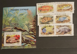 BENIN 2001  FISHES SET& BLOCK MNH - Fishes