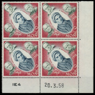 MONACO 1958 Nr 599 Postfrisch VIERERBLOCK ECKE-URE X3BA7B6 - Ungebraucht