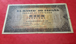 SPAIN BANKNOTE 100 PESETAS 1938 CIRCULATED / BILLETE ESPAÑA *SERIE A* CIRCULADO *COMPRAS MULTIPLES CONSULTAR* - 100 Pesetas