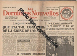 Journal LES DERNIERES NOUVELLES D'ALSACE [No 233] Du 05/10/1947 - Autres & Non Classés