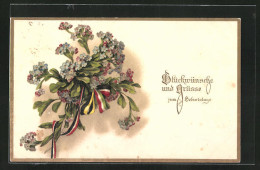 AK Blumen Mit Fahnenbändern, Zweibund, Geburtstagsgruss  - Guerra 1914-18