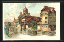 Lithographie Nürnberg, Insel Schütt, Stadtwappen  - Nürnberg