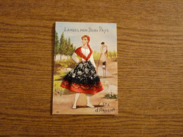 Carte Brodée "Landes, Mon Beau Pays"  - Jeune Femme Costume Brodé/Tissu- 10,5x15cm Env. - Embroidered