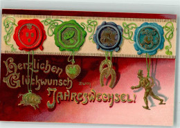 39678711 - Glueckwunsch Schornsteinfeger Schwein Klee Hufeisen Lithographie - New Year