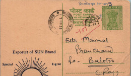 India Postal Stationery Ashoka 10p Barmer Cds To Balotra Laxminarayan Anand Prakash - Postales