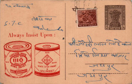 India Postal Stationery Ashoka 6p Superior White Zinc Paint To Jaipur - Postales