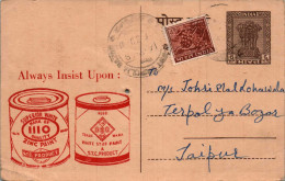 India Postal Stationery Ashoka 6p Superior White Zinc Paint To Jaipur - Ansichtskarten