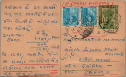 India Postal Stationery Ashoka 10p To Jaipur Train Chhaganlal Panachand - Cartes Postales